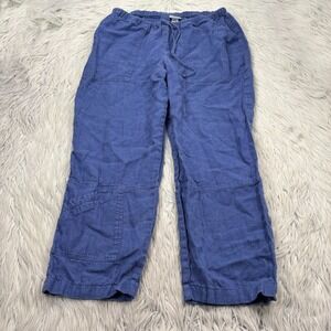 Chico's Women's XL (3) Blue Linen Cargo Pull On Pant Lagenlook Casual Resort